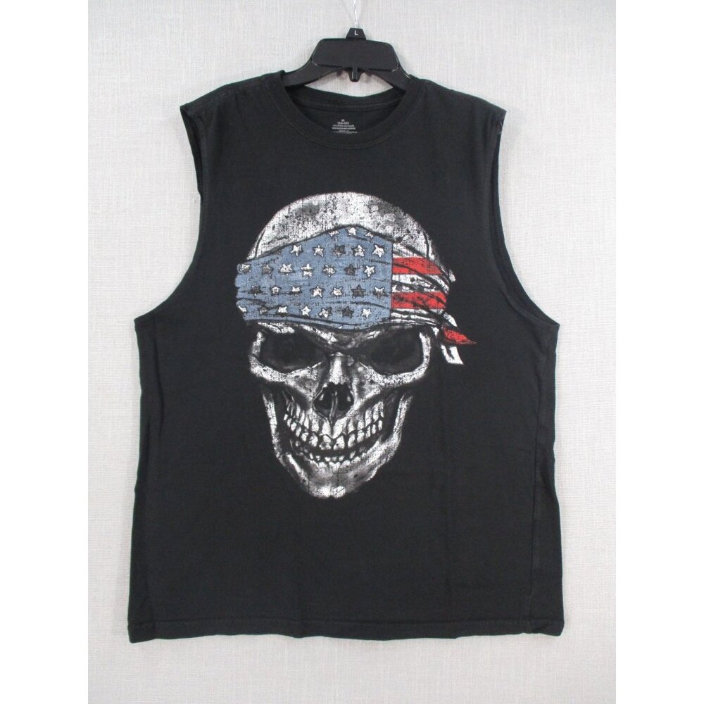 Skull Graphic Sleeveless T-Shirt M (38-40) 100% Cotton Black